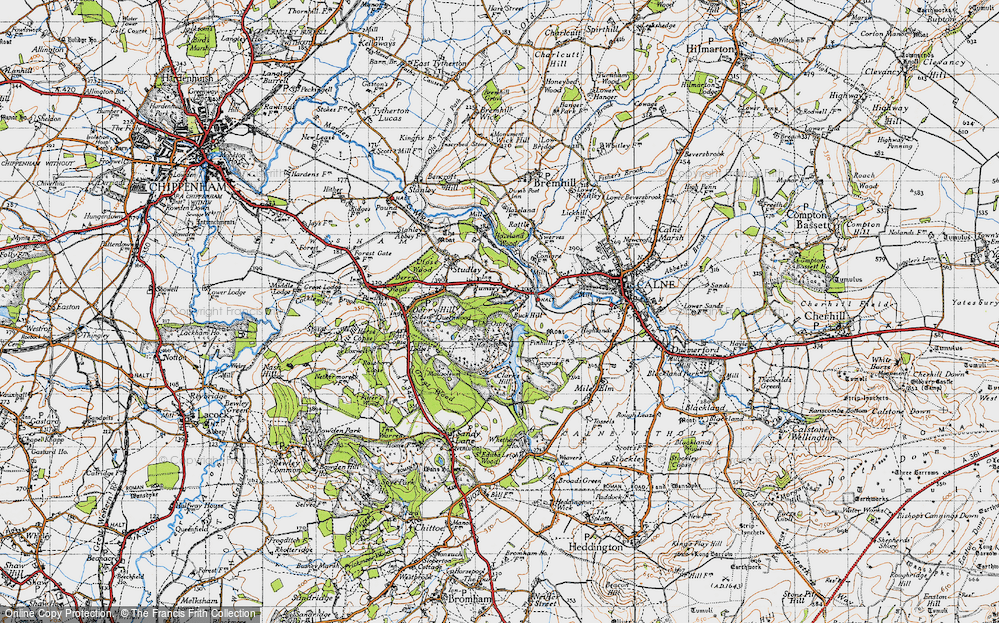 Old Map of Historic Map covering Bowood Lake in 1940