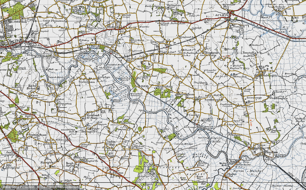 Old Map of Historic Map covering Buckenham Carrs in 1946