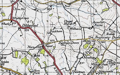 Old map of Buckham Down in 1945