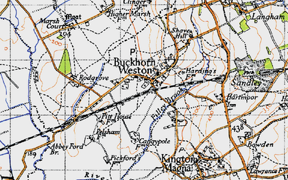 Old map of Buckhorn Weston in 1945