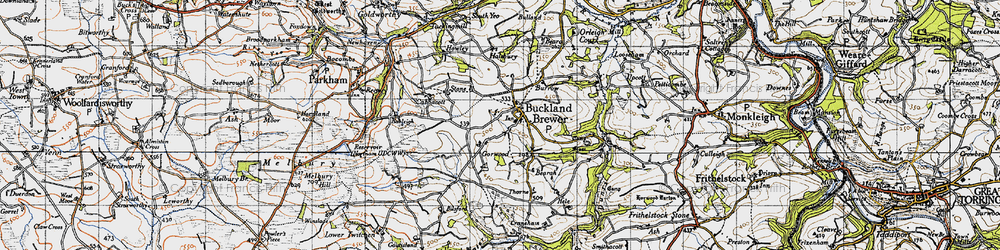 Old map of Buckland Brewer in 1946