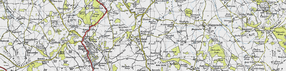 Old map of Buckland Newton in 1945