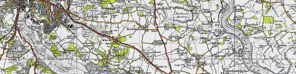 Old map of Bucklesham in 1946