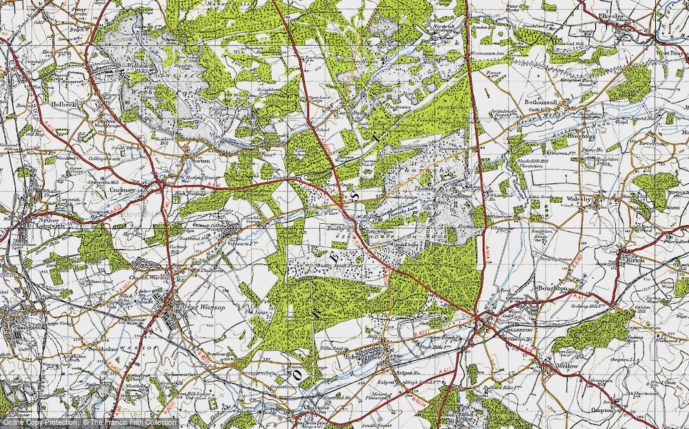 Old Map of Historic Map covering Budby South Forest in 1947