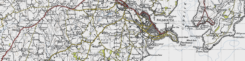 Old map of Budock Water in 1946