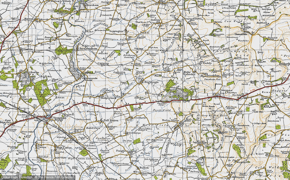 Old Map of Historic Map covering Bugthorpe Beck in 1947