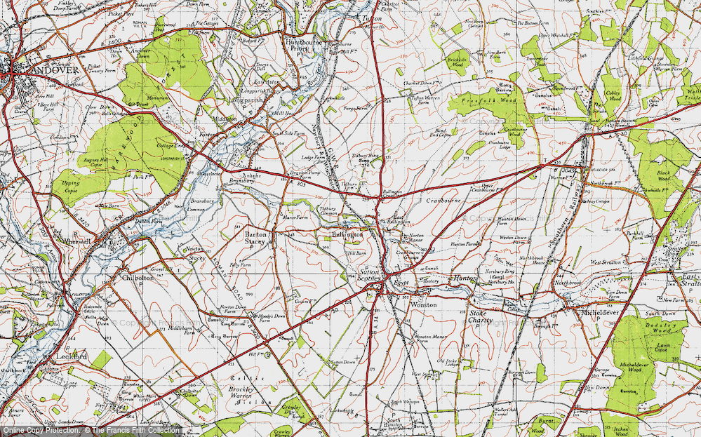 Old Map of Historic Map covering Tidbury Ring in 1945