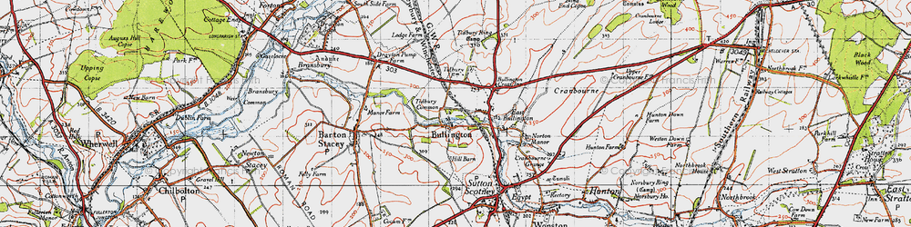 Old map of Bullington Cross in 1945