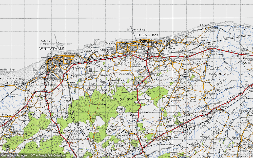 Old Map of Historic Map covering Bleangate in 1947