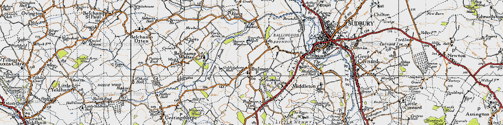Old map of Belchamp Brook in 1946