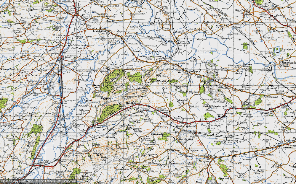 Old Map of Historic Map covering Brimford Ho in 1947