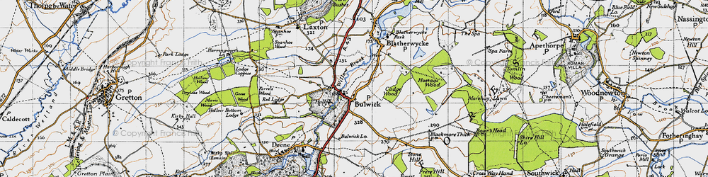 Old map of Bulwick in 1946