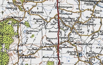 Old map of Bunbury Heath in 1947