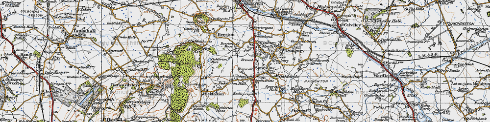Old map of Bunbury Heath in 1947