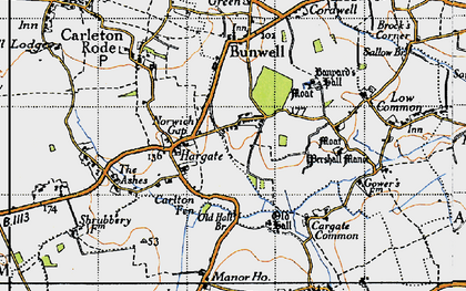 Old map of Bunwell Hill in 1946