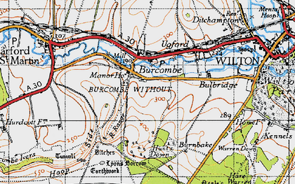 Old map of Burcombe in 1940