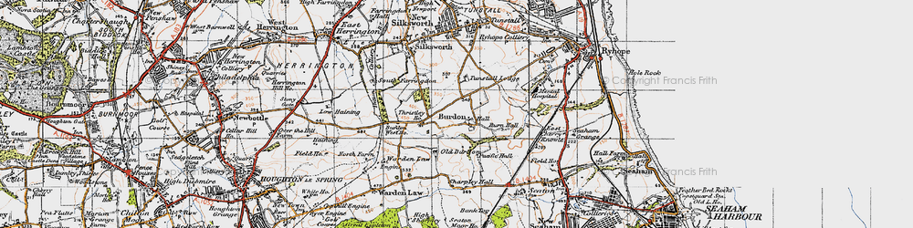 Old map of Burdon in 1947