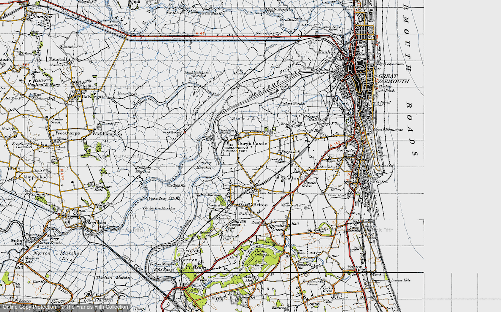 Old Map of Historic Map covering Belton Marshes in 1946