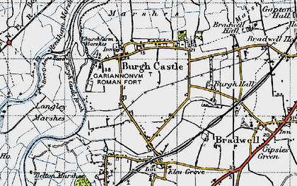 Old map of Burgh Castle Marshes in 1946