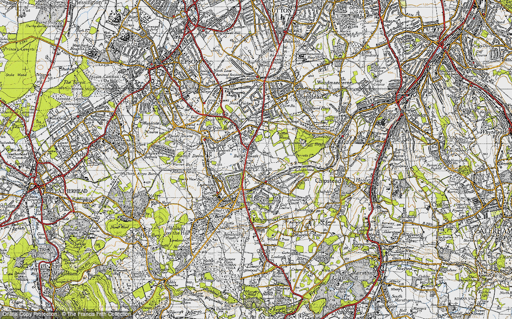 Old Map of Burgh Heath, 1945 in 1945