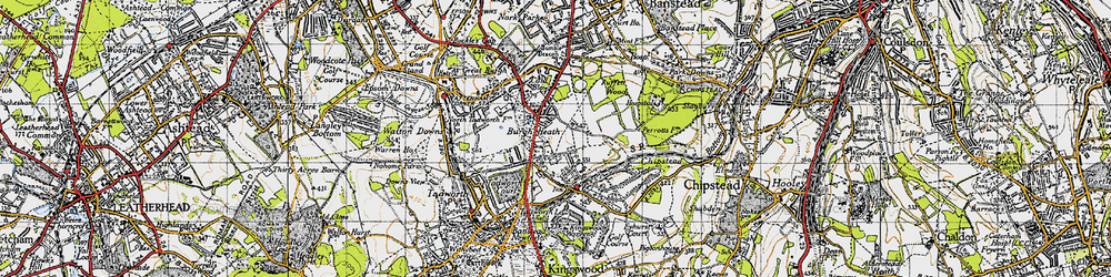 Old map of Burgh Heath in 1945