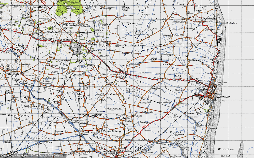 Old Map of Historic Map covering Bratoft Corner in 1946