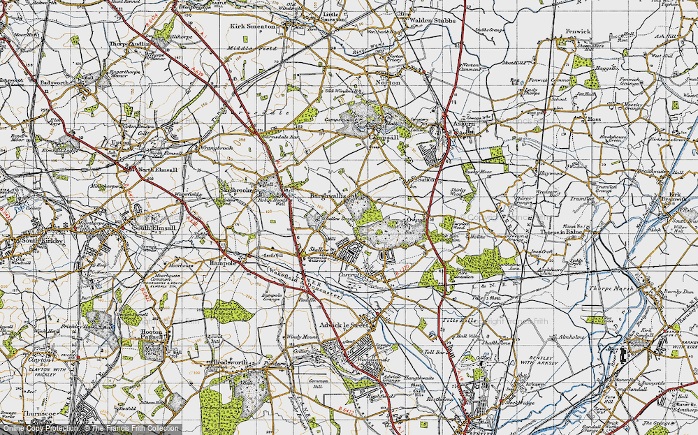 Old Map of Historic Map covering Burghwallis Grange in 1947