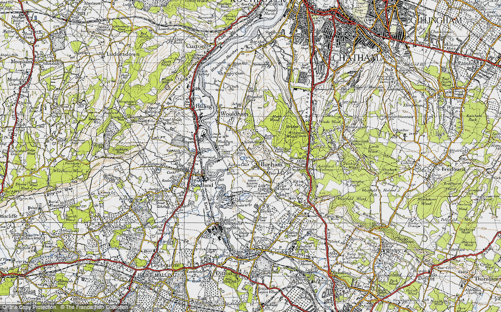 Old Map of Historic Map covering Bridge Woods in 1946