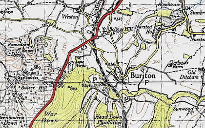 Old map of Buriton in 1945