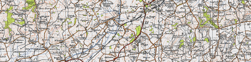 Old map of Burlescombe in 1946