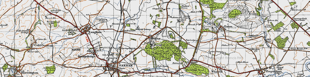 Old map of Burley on the Hill in 1946