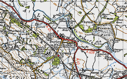 Old map of Burley in Wharfedale in 1947