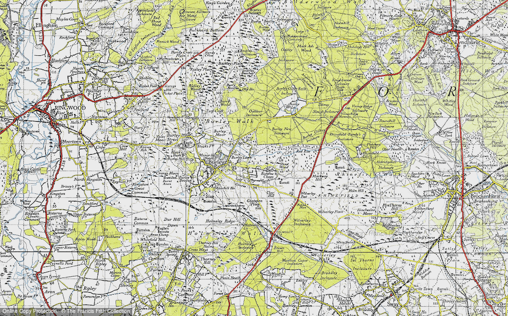 Old Map of Historic Map covering Burley New Inclosure in 1940