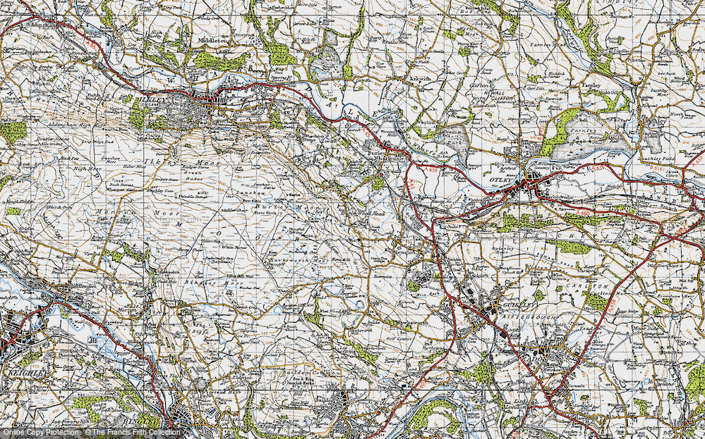 Old Map of Historic Map covering Burley Moor in 1947