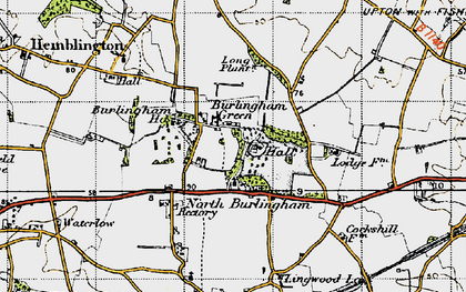 Old map of Burlingham Green in 1945