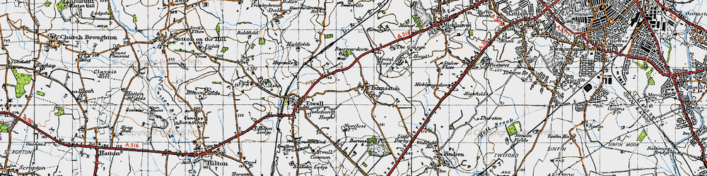 Old map of Burnaston in 1946