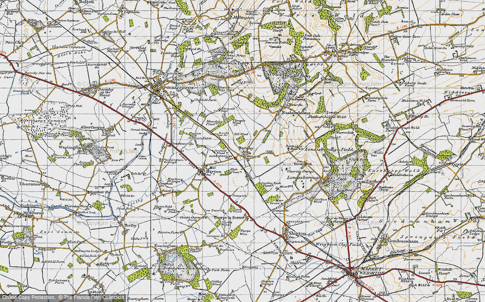 Old Map of Historic Map covering Burnby Gate Ho in 1947