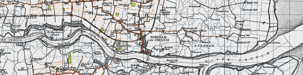 Old map of Burnham-On-Crouch in 1945