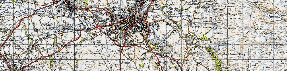 Old map of Burnley Wood in 1947