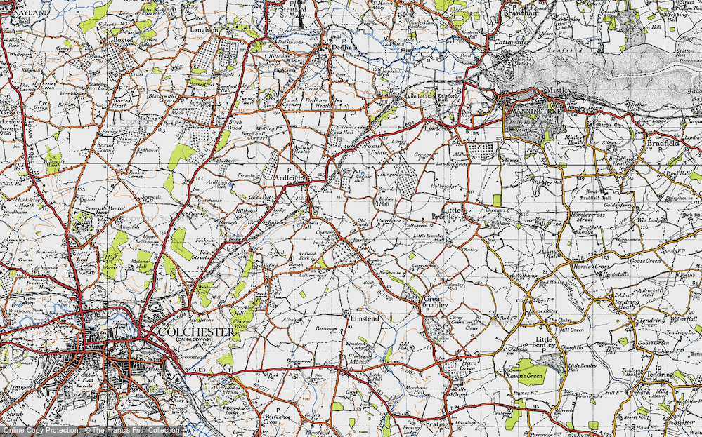 Old Map of Historic Map covering Badliss Hall in 1945