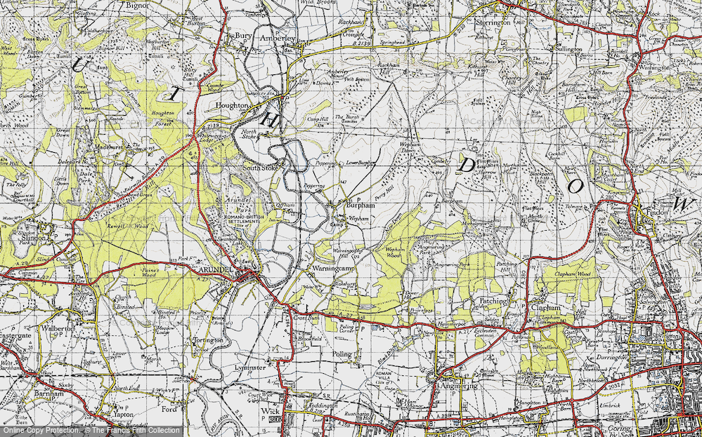 Old Map of Historic Map covering Burpham High Barn in 1940
