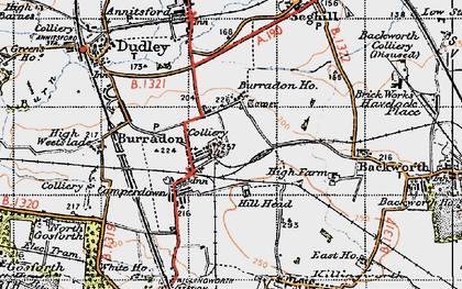 Old map of Burradon in 1947