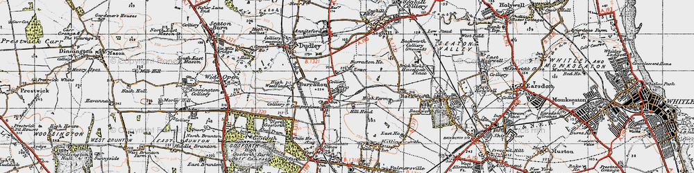 Old map of Burradon in 1947