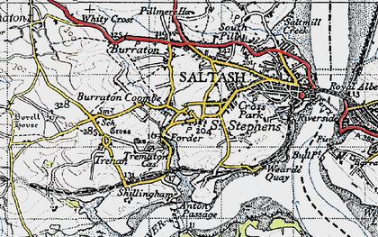Old map of Burraton Coombe in 1946