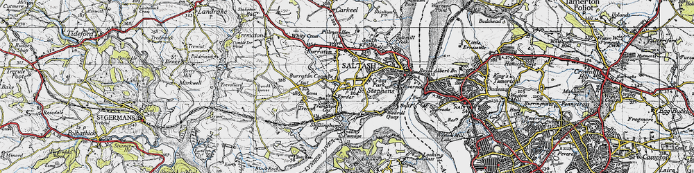 Old map of Burraton Coombe in 1946