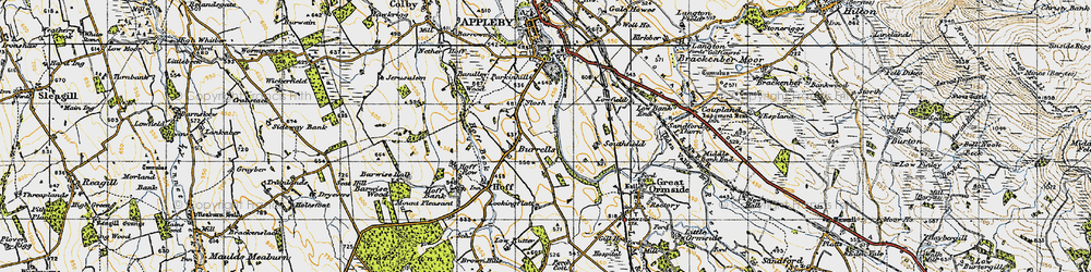Old map of Burrells in 1947