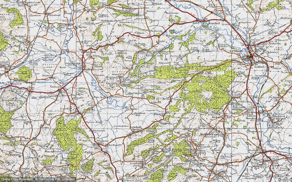 Old Map of Historic Map covering Burrington Common in 1947
