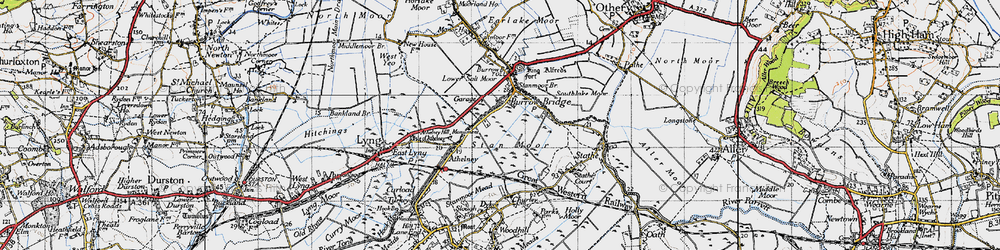 Old map of Burrowbridge in 1945