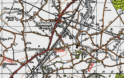 Old map of Burscough Bridge in 1947
