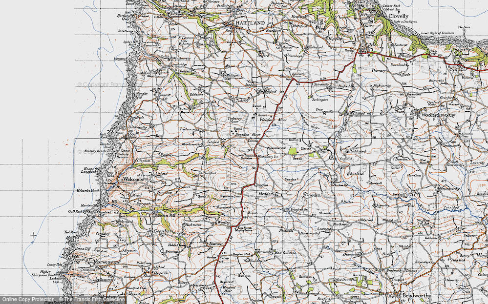 Old Map of Historic Map covering Bursdon Moor in 1946